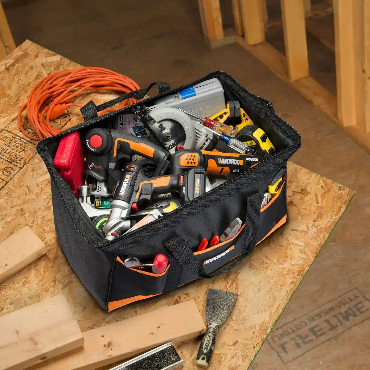 Large Zippered Tool Tote with Interior and Exterior Pockets