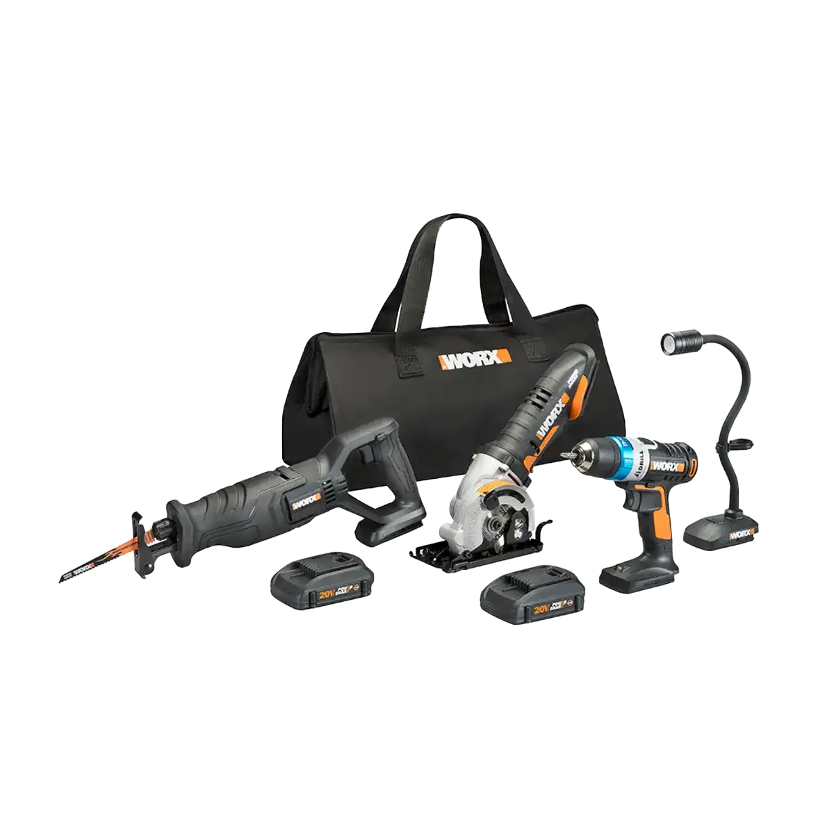 20V Power Share 4-Piece Kit Including Ai Drill, Worxsaw, Reciprocating Saw and Flex Light (Discontinued)