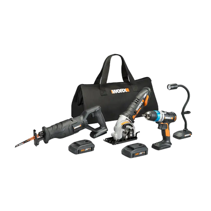 20V Power Share 4-Piece Kit Including Ai Drill, Worxsaw, Reciprocating Saw and Flex Light (Discontinued)