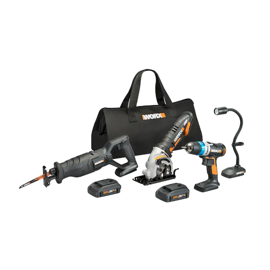20V Power Share 4-Piece Kit Including Ai Drill, Worxsaw, Reciprocating Saw and Flex Light (Discontinued)