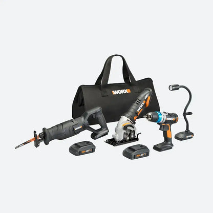 20V Power Share 4-Piece Kit Including Ai Drill, Worxsaw, Reciprocating Saw and Flex Light (Discontinued)