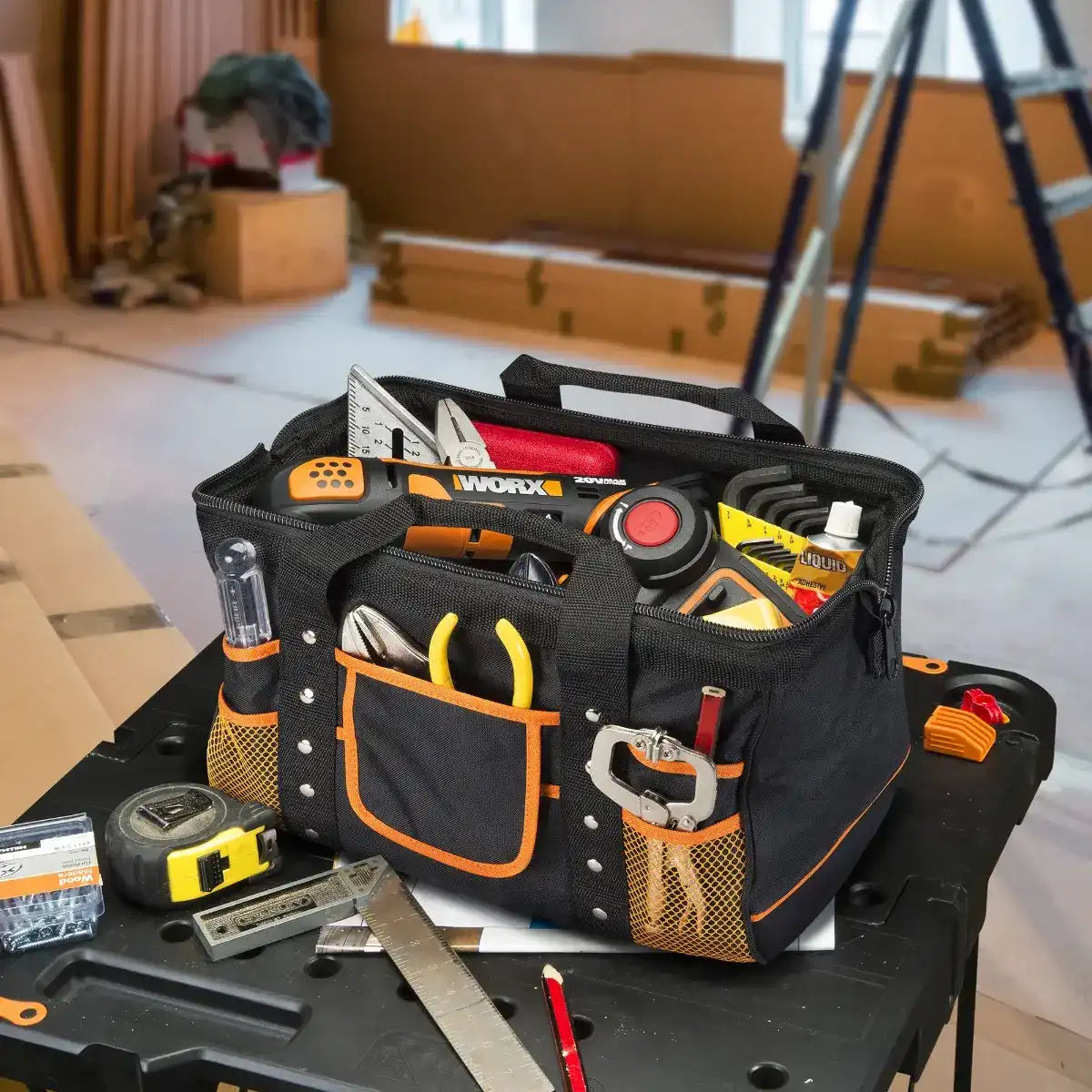 Zippered Tool Bag with Interior and Exterior Pockets